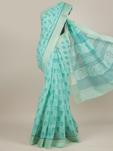 

Pothys Green & Gold-Toned Floral Zari Cotton Blend Saree