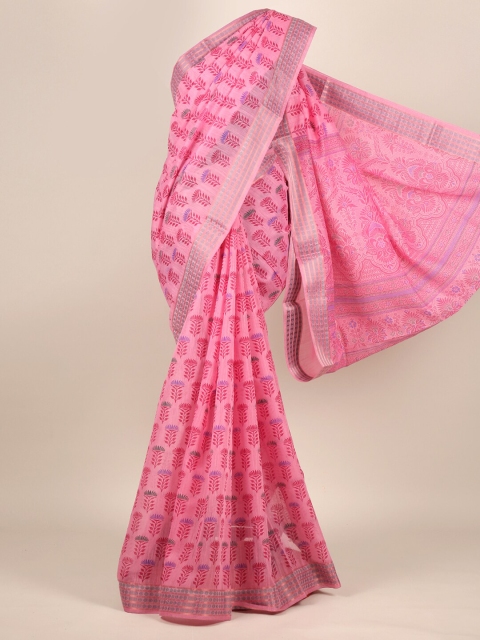 

Pothys Pink & Purple Ethnic Motifs Zari Cotton Blend Saree