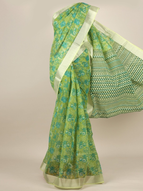 

Pothys Green & Blue Floral Zari Cotton Blend Saree