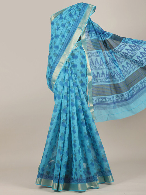 

Pothys Blue & Grey Zari Cotton Blend Saree