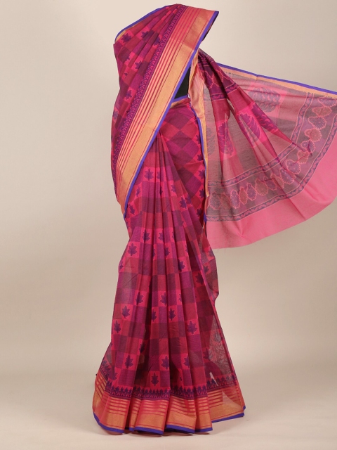 

Pothys Pink & Blue Floral Cotton Blend Saree