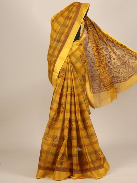 

Pothys Mustard & Maroon Ethnic Motifs Cotton Blend Saree