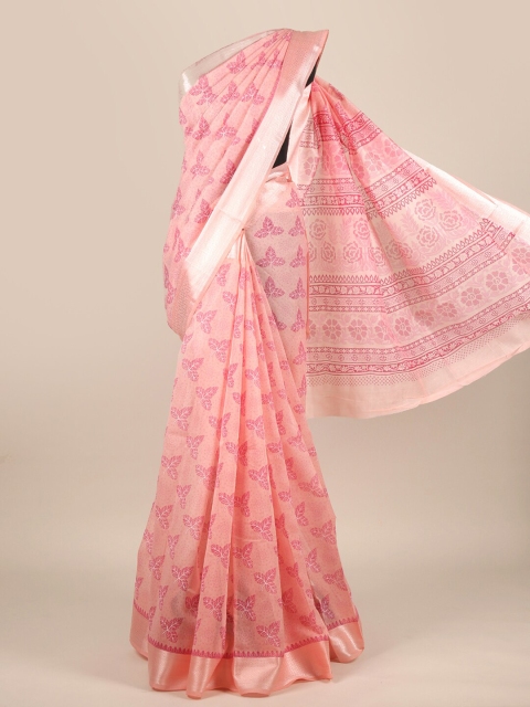 

Pothys Pink & Silver-Toned Ethnic Motifs Cotton Blend Saree