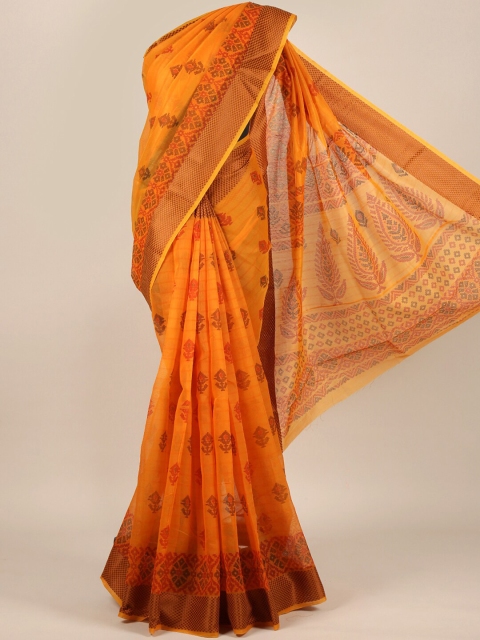 

Pothys Orange & Brown Ethnic Motifs Cotton Blend Saree