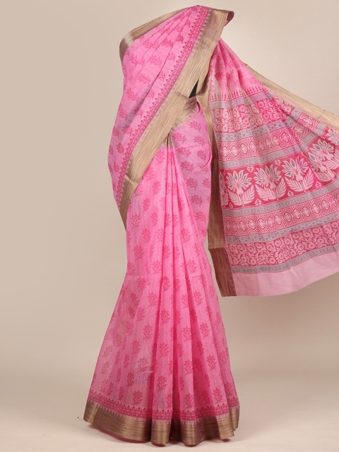 

Pothys Pink & Gold-Toned Ethnic Motifs Cotton Blend Saree