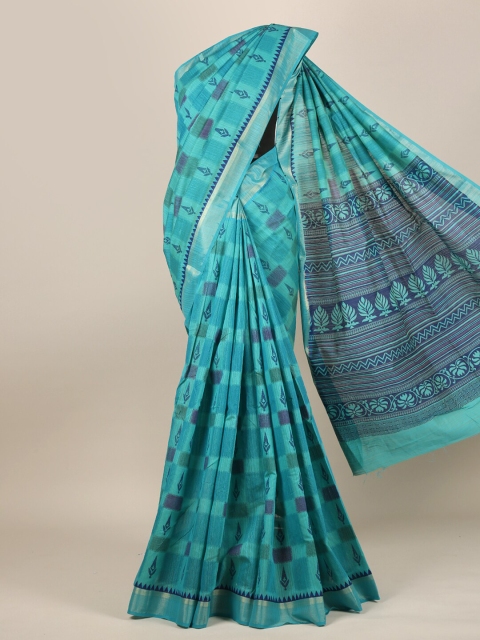 

Pothys Blue Ethnic Motifs Zari Cotton Blend Saree