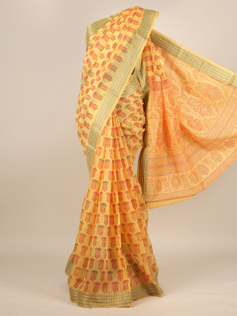 

Pothys Yellow & Red Ethnic Motifs Cotton Blend Saree