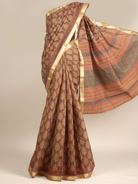 

Pothys Brown & Maroon Ethnic Motifs Zari Cotton Blend Saree