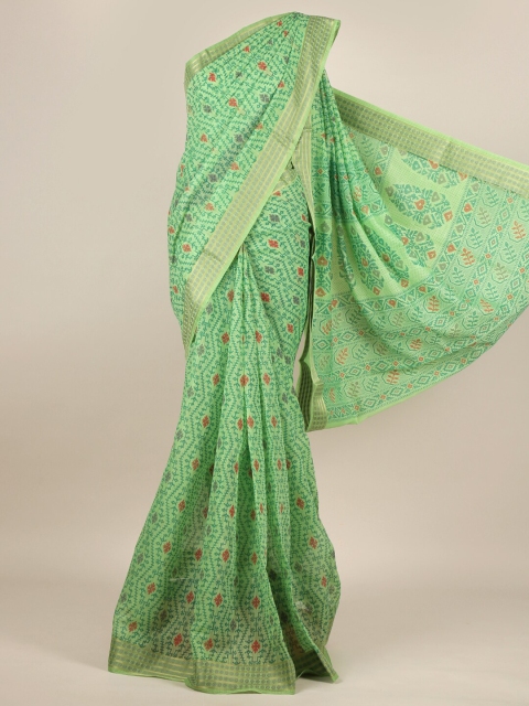 

Pothys Green & Red Ethnic Motifs Zari Cotton Blend Saree