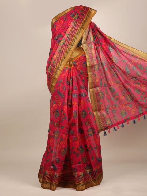 

Pothys Magenta & Green Floral Zari Cotton Blend Saree
