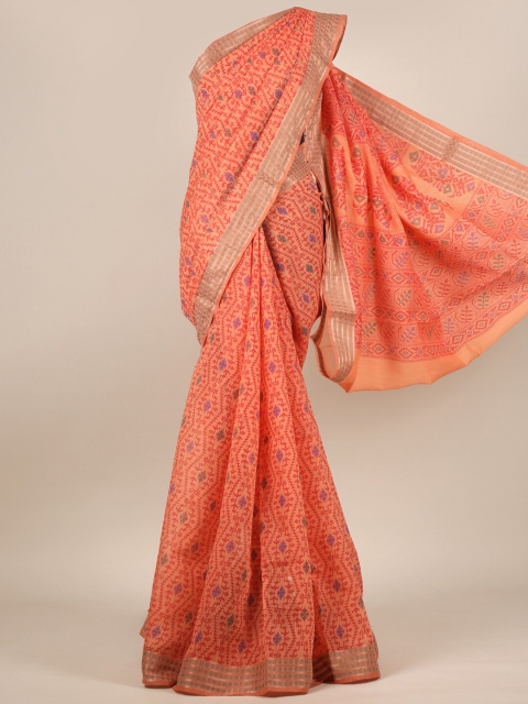 

Pothys Peach-Coloured & Purple Ethnic Motifs Cotton Blend Saree