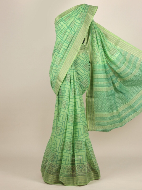 

Pothys Green & Gold-Toned Zari Cotton Blend Saree