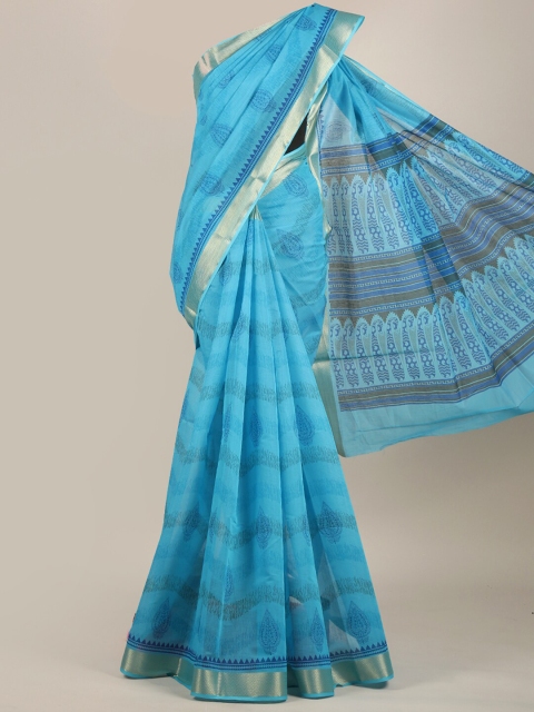 

Pothys Blue & Gold-Toned Paisley Cotton Blend Saree