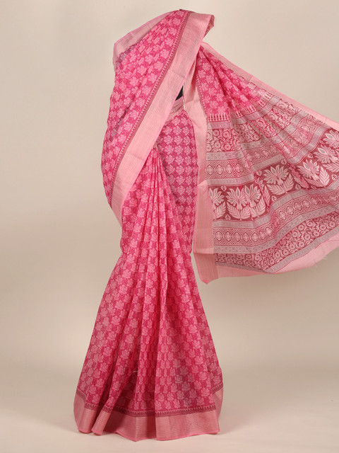 

Pothys Pink & Maroon Floral Zari Cotton Blend Saree