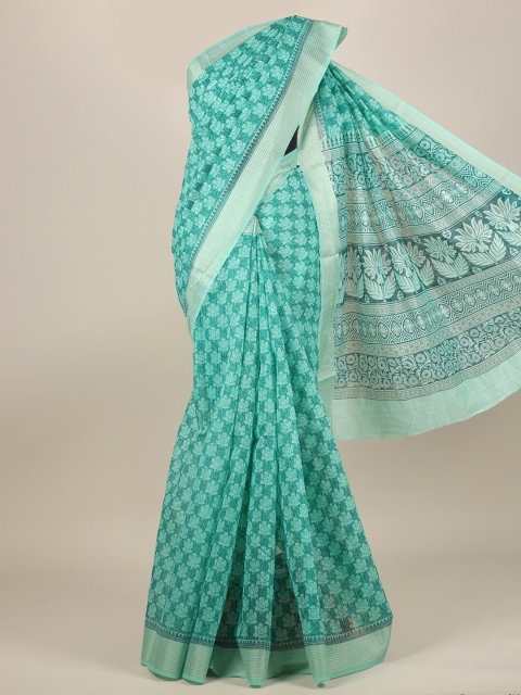 

Pothys Sea Green & Silver-Toned Floral Zari Cotton Blend Saree