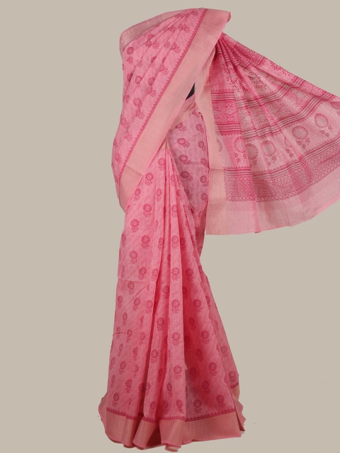 

Pothys Pink & Grey Ethnic Motifs Cotton Blend Saree
