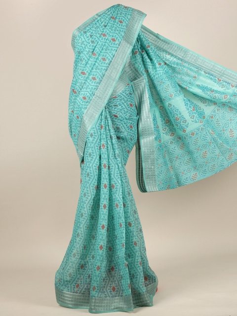 

Pothys Blue & Red Ethnic Motifs Zari Cotton Blend Saree