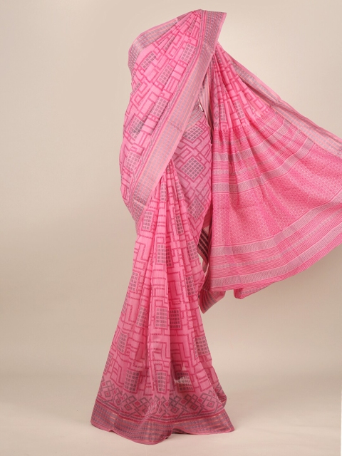 

Pothys Pink & Grey Zari Cotton Blend Saree