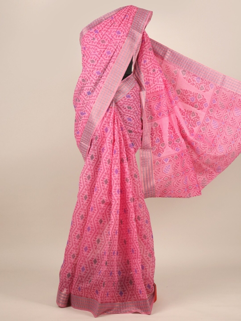 

Pothys Pink & Purple Ethnic Motifs Zari Cotton Blend Saree