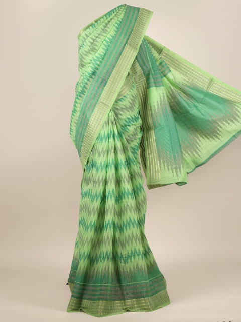 

Pothys Green & Grey Zari Cotton Blend Saree