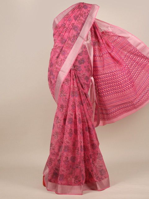 

Pothys Pink & Purple Floral Zari Cotton Blend Saree