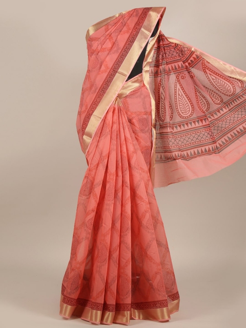 

Pothys Pink & Maroon Paisley Zari Cotton Blend Saree
