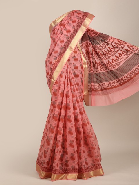 

Pothys Pink & Maroon Zari Cotton Blend Saree