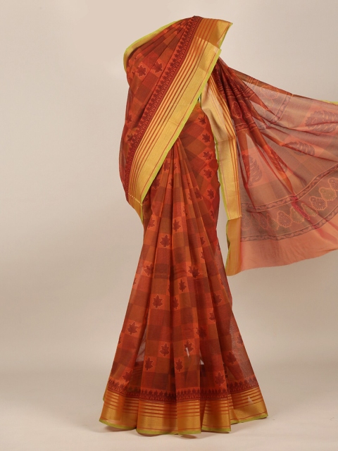 

Pothys Rust & Gold-Toned Ethnic Motifs Zari Cotton Blend Saree