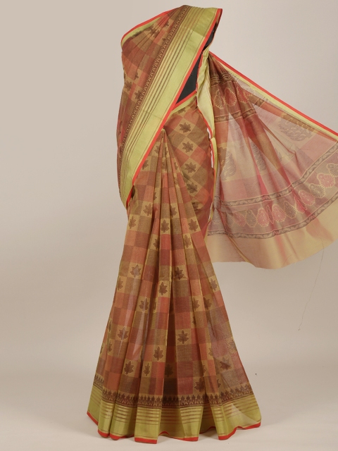 

Pothys Brown & Gold-Toned Ethnic Motifs Zari Cotton Blend Saree