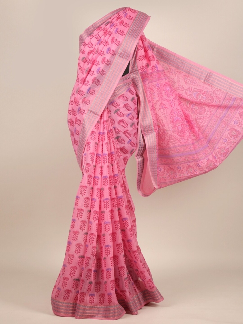 

Pothys Pink & Purple Ethnic Motifs Zari Cotton Blend Saree