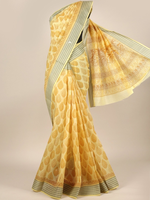 

Pothys Cream-Coloured & Beige Ethnic Motifs Cotton Blend Saree