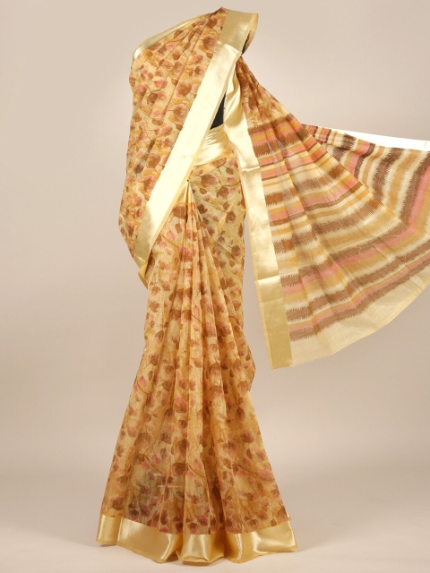 

Pothys Beige & Brown Floral Zari Cotton Blend Saree