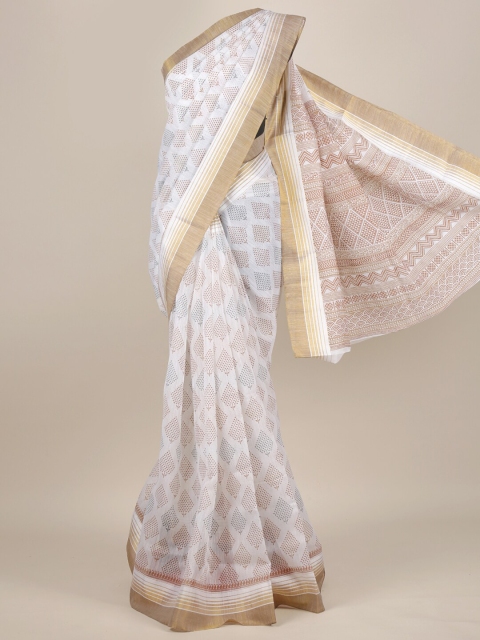 

Pothys White & Gold-Toned Ethnic Motifs Cotton Blend Saree