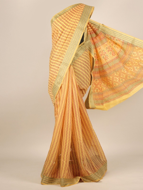 

Pothys Yellow & Red Zari Cotton Blend Saree