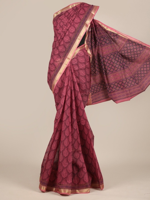 

Pothys Pink Ethnic Motifs Zari Cotton Blend Saree