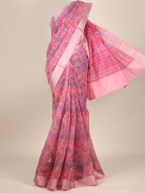 

Pothys Lavender & Purple Floral Zari Cotton Blend Saree