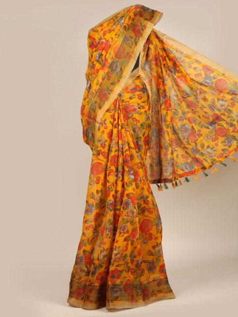 

Pothys Yellow & Red Floral Cotton Blend Saree