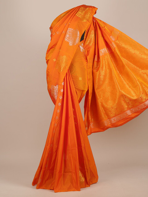 

Pothys Orange & Gold-Toned Woven Design Zari Pure Silk Saree