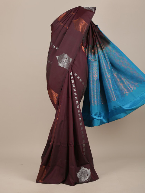 

Pothys Brown & Blue Ethnic Motifs Zari Pure Silk Saree