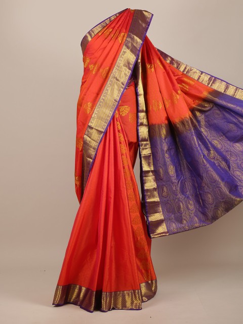 

Pothys Orange & Purple Woven Design Zari Pure Silk Saree