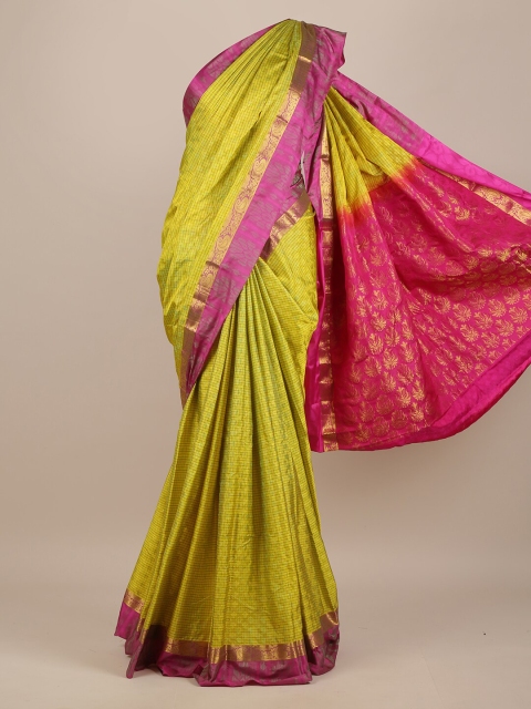 

Pothys Green & Pink Checked Pure Silk Saree