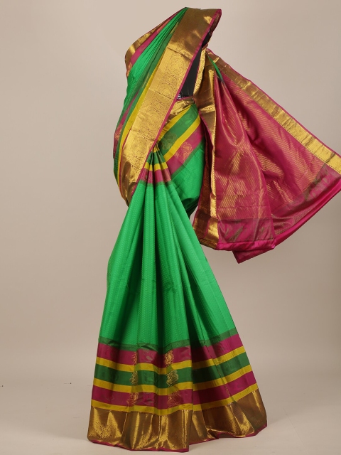

Pothys Green & Pink Striped Pure Silk Saree