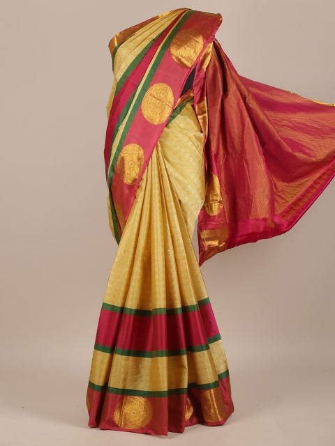 

Pothys Cream-Coloured & Pink Woven Design Zari Pure Silk Saree