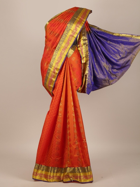 

Pothys Orange & Blue Ethnic Motifs Pure Silk Saree