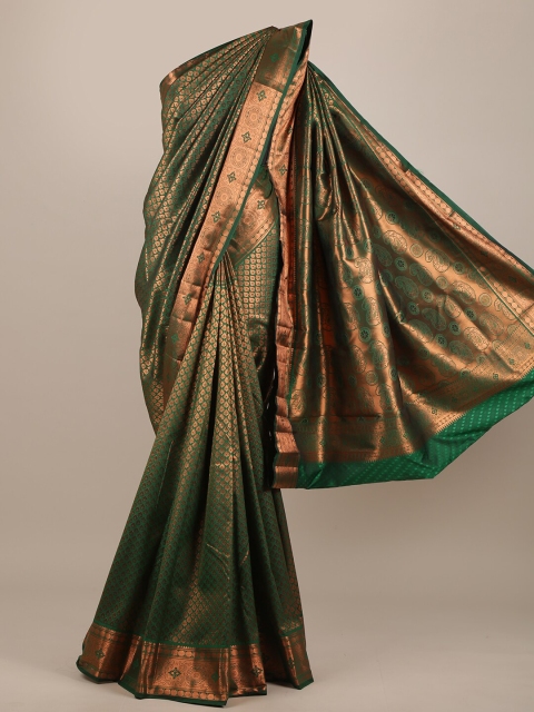 

Pothys Green & Copper-Toned Woven Design Zari Pure Silk Saree