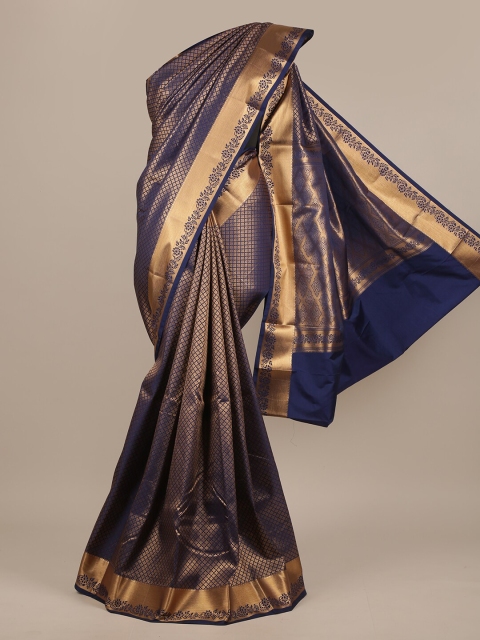 

Pothys Navy Blue & Gold-Toned Woven Design Zari Pure Silk Saree