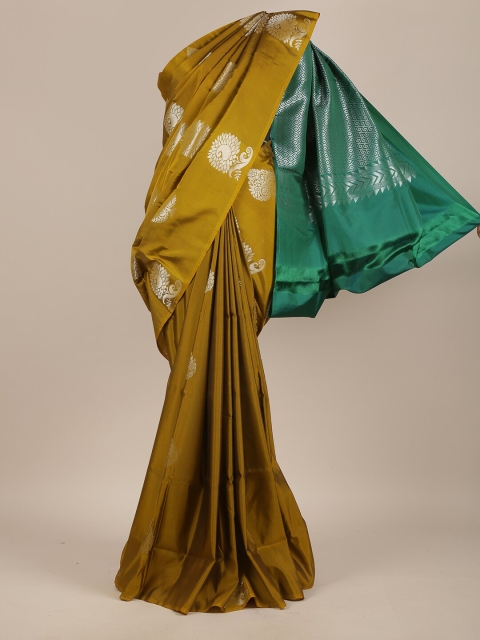 

Pothys Olive Green & Silver-Toned Woven Design Zari Pure Silk Saree