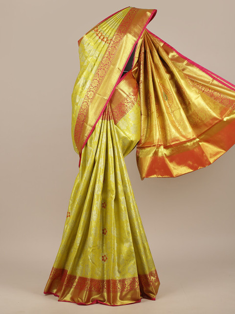 

Pothys Yellow & Pink Woven Design Zari Pure Silk Saree
