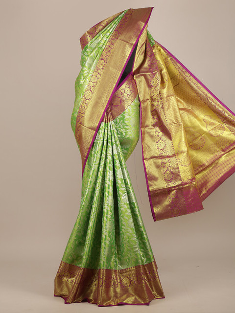 

Pothys Green & Purple Woven Design Zari Pure Silk Saree