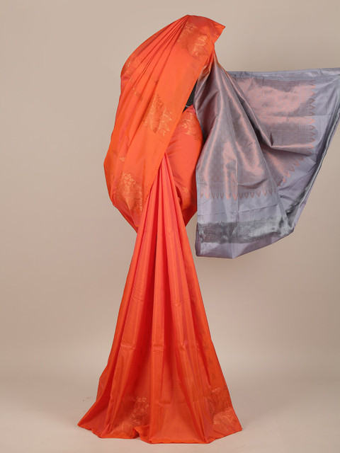 

Pothys Orange & Grey Woven Design Zari Pure Silk Saree